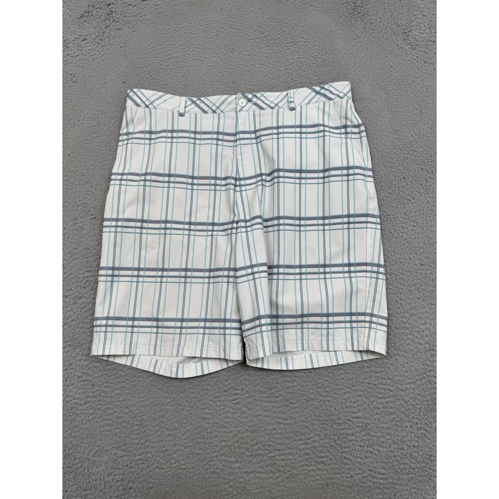 Bollé Shorts Mens 38 White Plaid Golf Tech Stretch 10" Inseam Pockets‎ W38